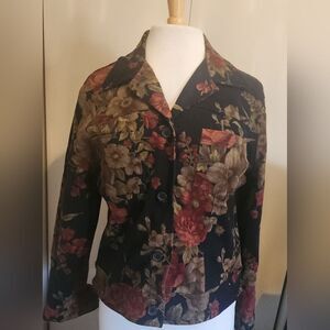 J58 Jones New York Country Essentials 3 button Blazer Red green floral on black